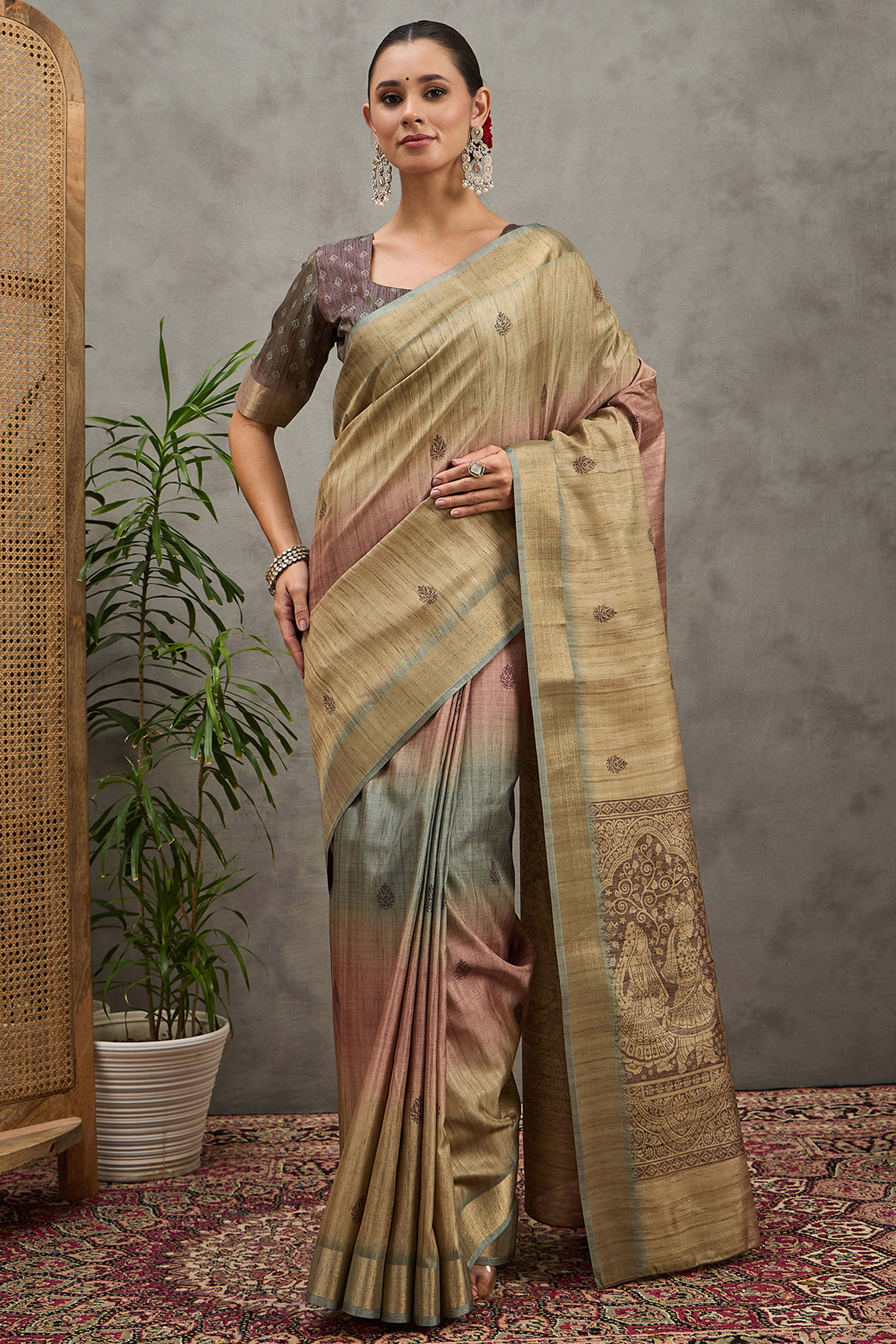Olive Festive Wear Art Silk Saree Featuring Intricate Floral Weaving