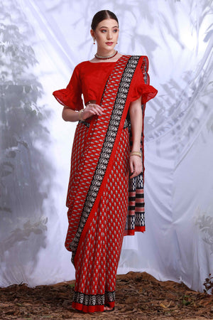 Red Printed Bhagalpuri Silk Saree