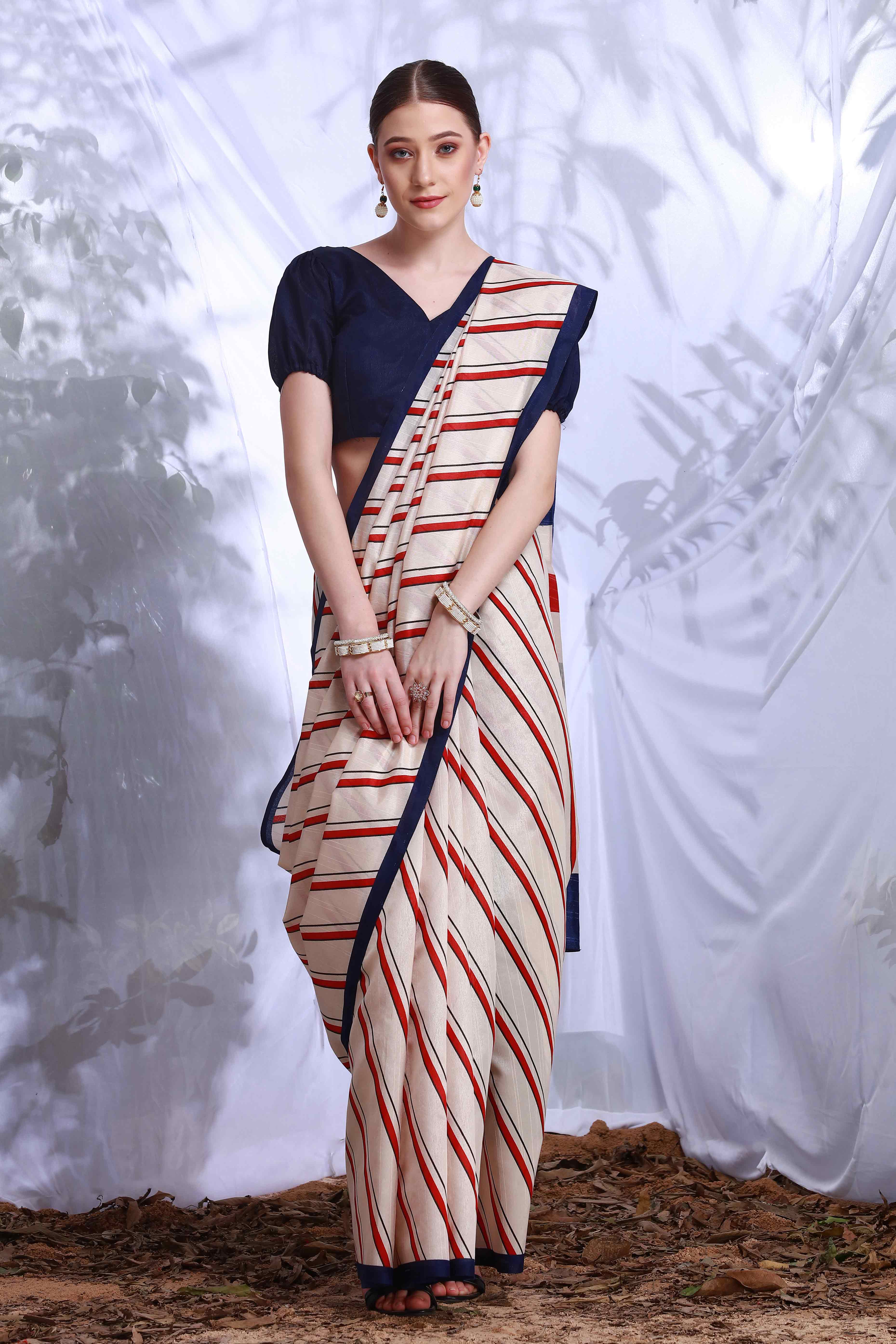 Cream Printed Bhagalpuri Silk Saree