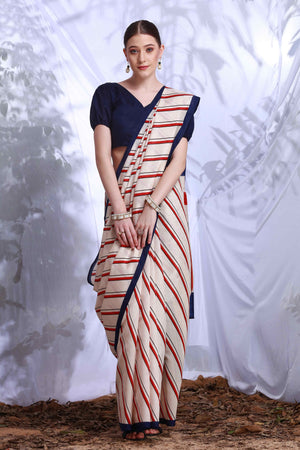 Cream Printed Bhagalpuri Silk Saree