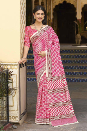Pink Printed Bhagalpuri Silk Saree