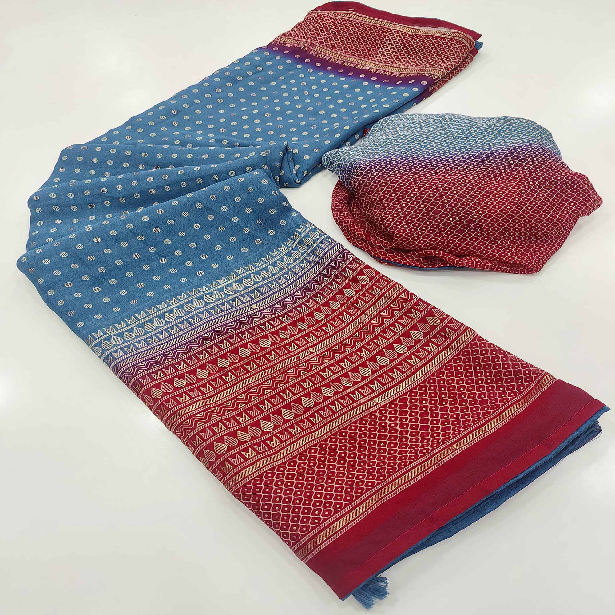 Blue Foil Printed Georgette Saree