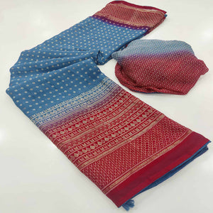 Blue Foil Printed Georgette Saree