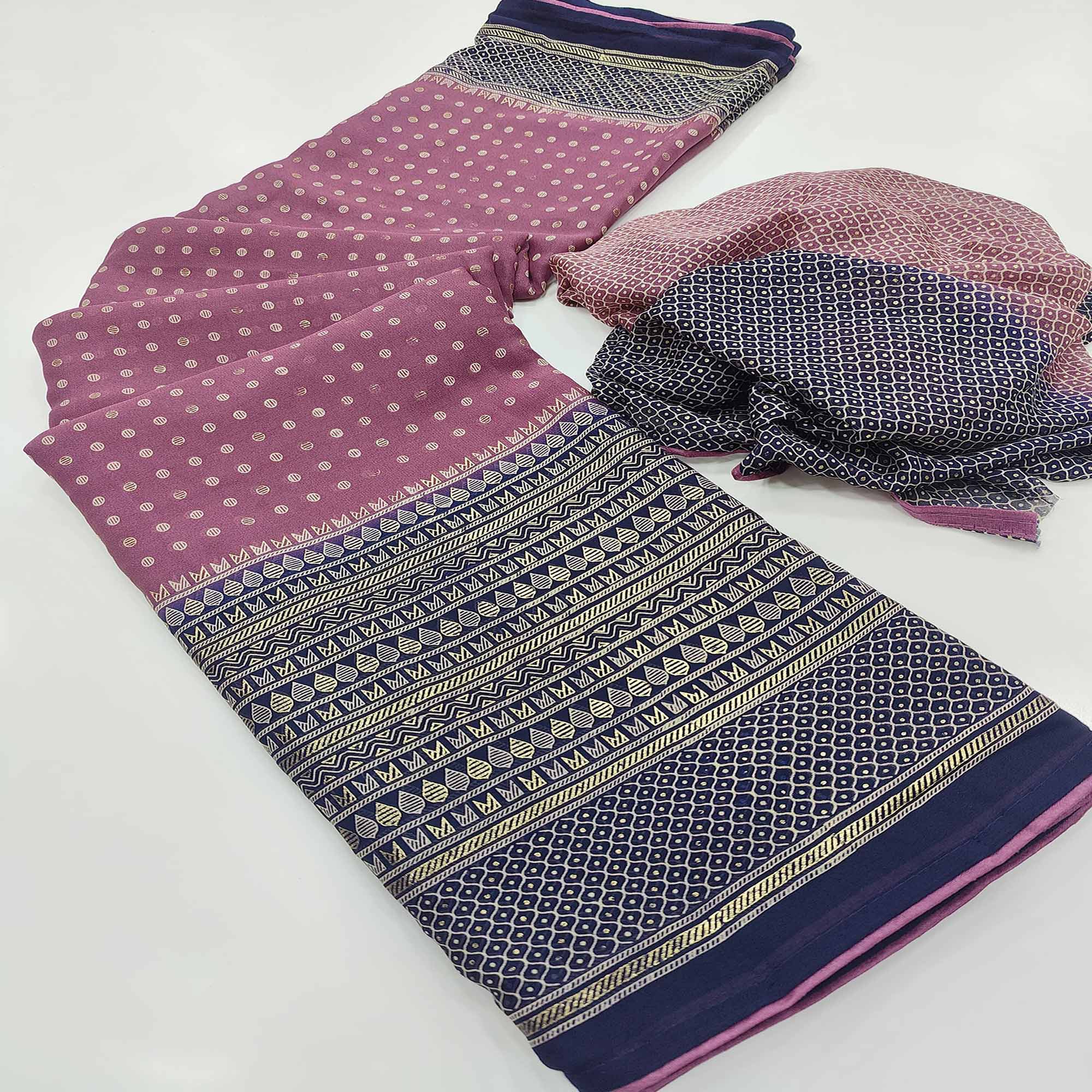 Pink Foil Printed Georgette Saree