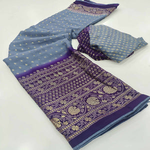 Grey Foil Printed Georgette Saree