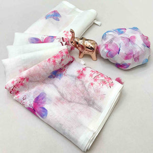 White Floral Print Saree in Breathable Pure Linen Fabric