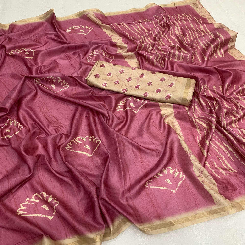 Wine Whisper Hand Block Printed Modal Tissue Saree