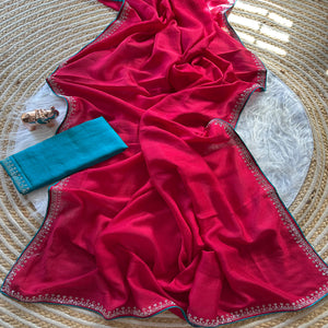 Pink Partywear Vichitra Silk Saree Featuring Exquisite Swarovski Stone Work