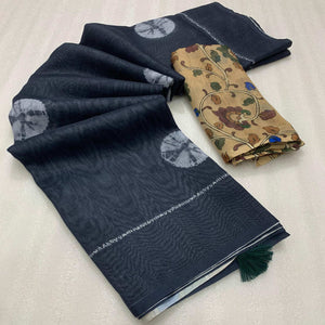 Black Batik Printed Linen Saree