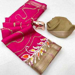 Majestic Pink Batik Abstract Printed Cotton Blend Saree With Elegant Zari Weaving Border