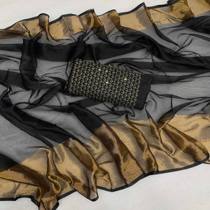 Black Woven Chiffon Saree With Zari Border