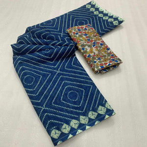 Blue Bandhani Printed Linen Saree With Delicate Tassel Border