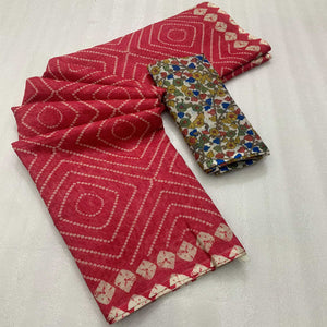 Gajari Pink Bandhani Printed Linen Saree With Delicate Tassel Border