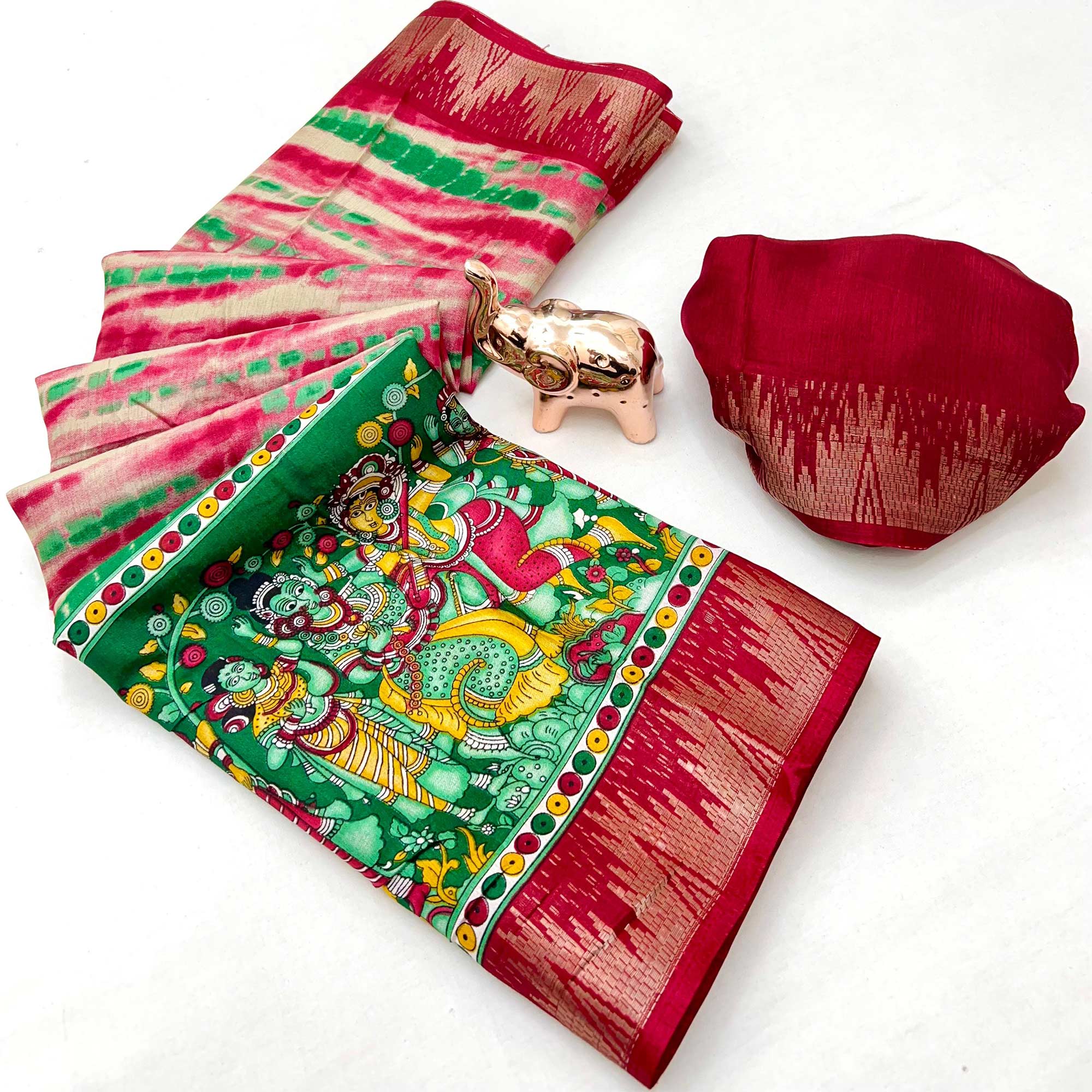 Red Soft Mulmul Cotton Saree Featuring Artistic Kalamkari Concept Prints
