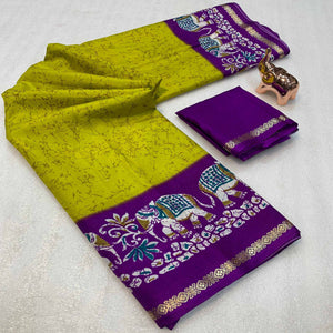 Yellow Dola Silk Saree With Abstract Patterns And Kalamkari Pallu Art - Image 2