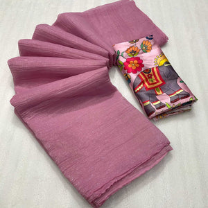 Dusty Pink Solid Crepe Crush Saree