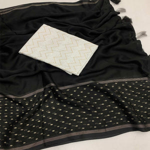 Black Woven Georgette Saree With Tassels