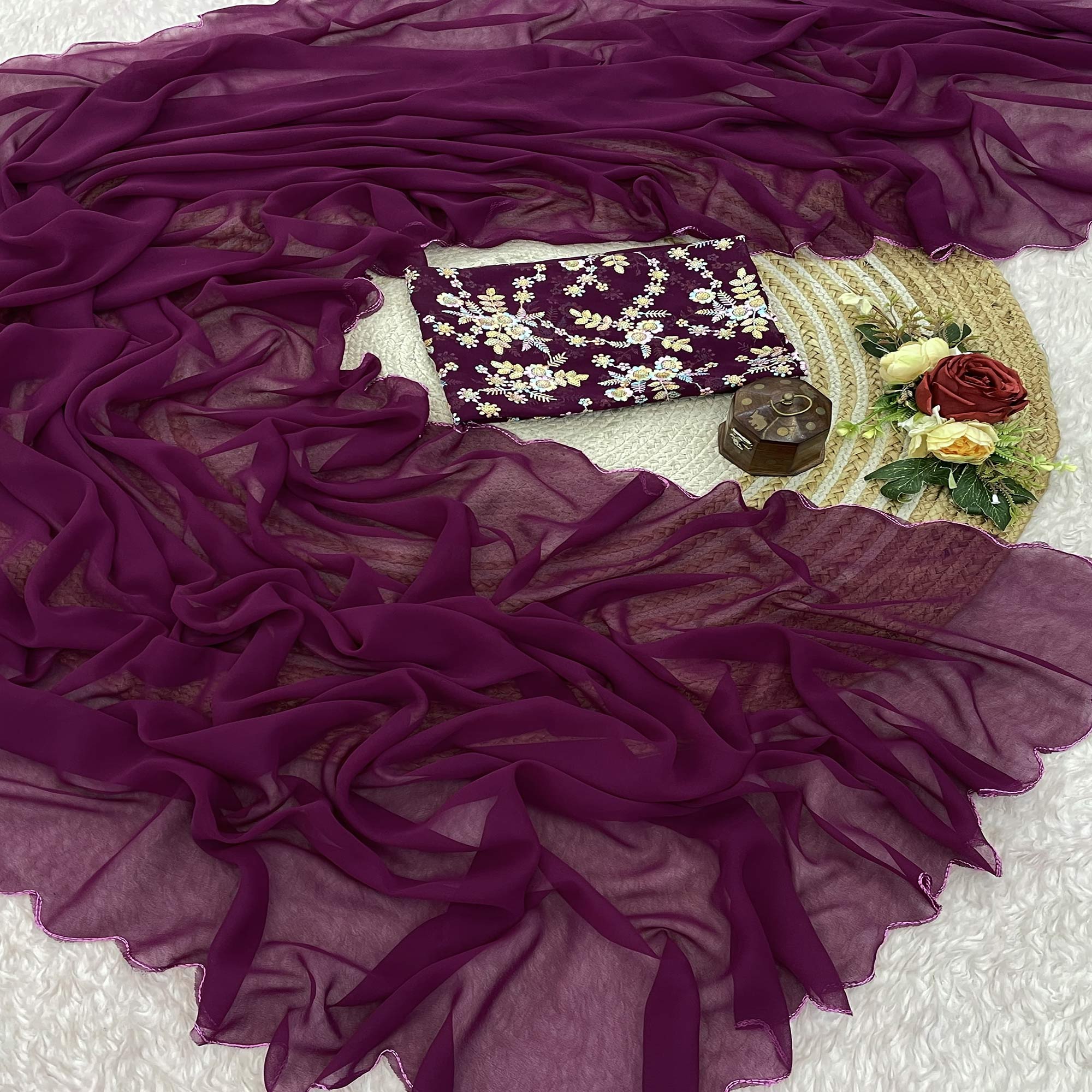 Purple Solid Georgette Saree