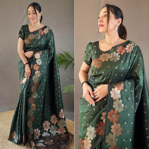 Green Floral Zari Woven Pure Silk Saree