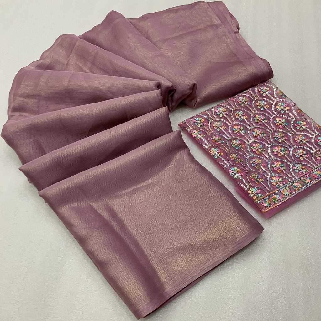 MAUVE CUPRO PRINTED SAREE main image 1