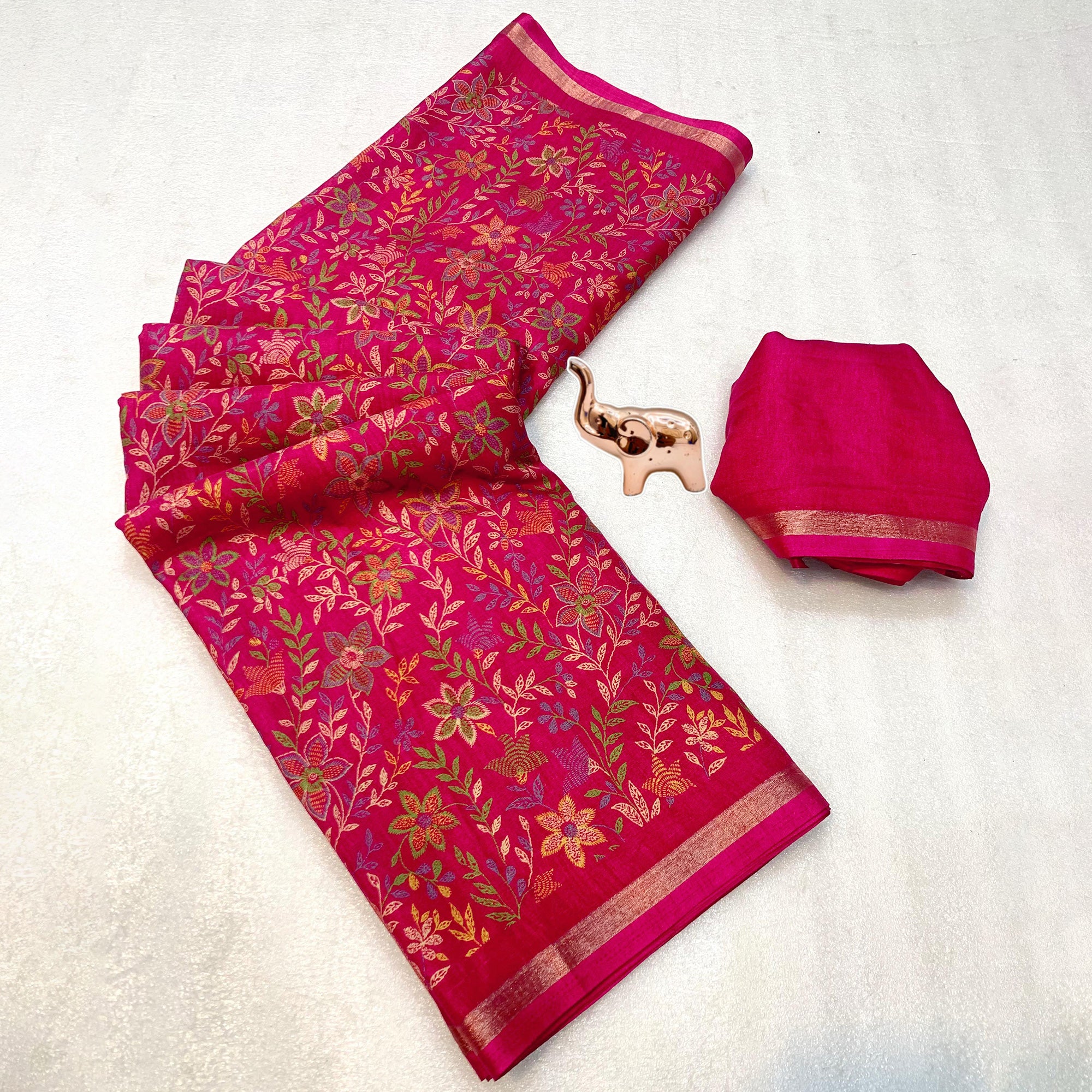 Magenta Kashmiri Inspired Floral Printed Tussar Silk Saree for Ethnic Occasions