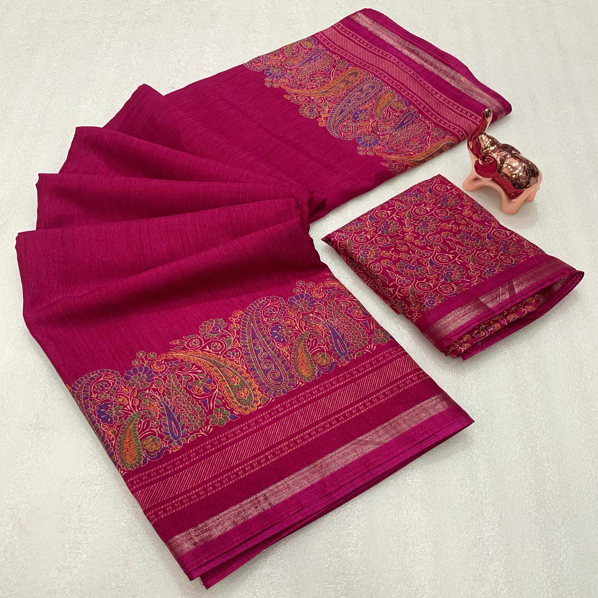 Traditional Magenta Kashmiri Printed Silk Blend Saree