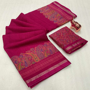 Traditional Magenta Kashmiri Printed Silk Blend Saree