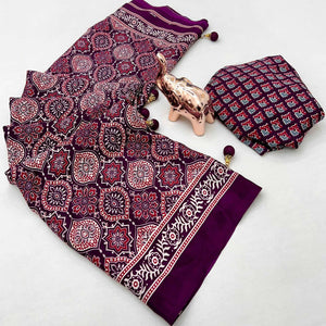 Purple Beauty Pure Satin Saree with Ajrakh Print Detailing