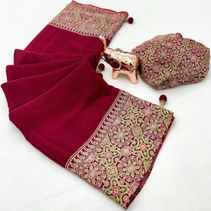 Maroon Satin Saree Showcasing Rich Ajrakh Printed Design & Tassel Finished Pallu