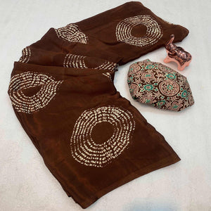 Brown Satin Saree Adorned With Authentic Ajrakh Print & Stylish Tassel Pallu