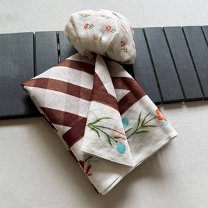 Stylish Brown Digital Striped Printed Linen Saree With Delicate Floral Designs