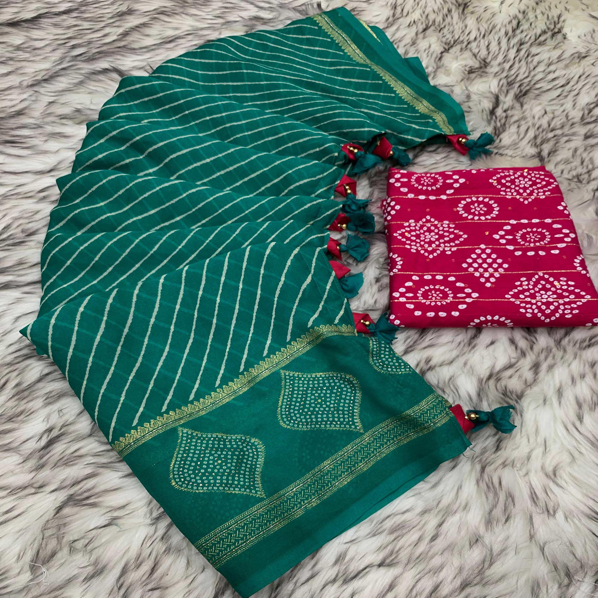 Rama Green Leheriya Printed Georgette Saree