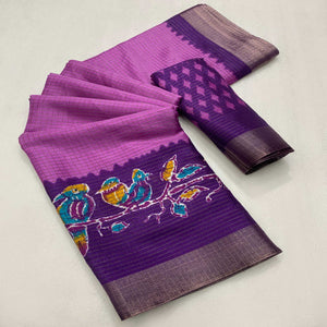 Pink Georgette Saree Adorned With Elegant Bird Embroidery