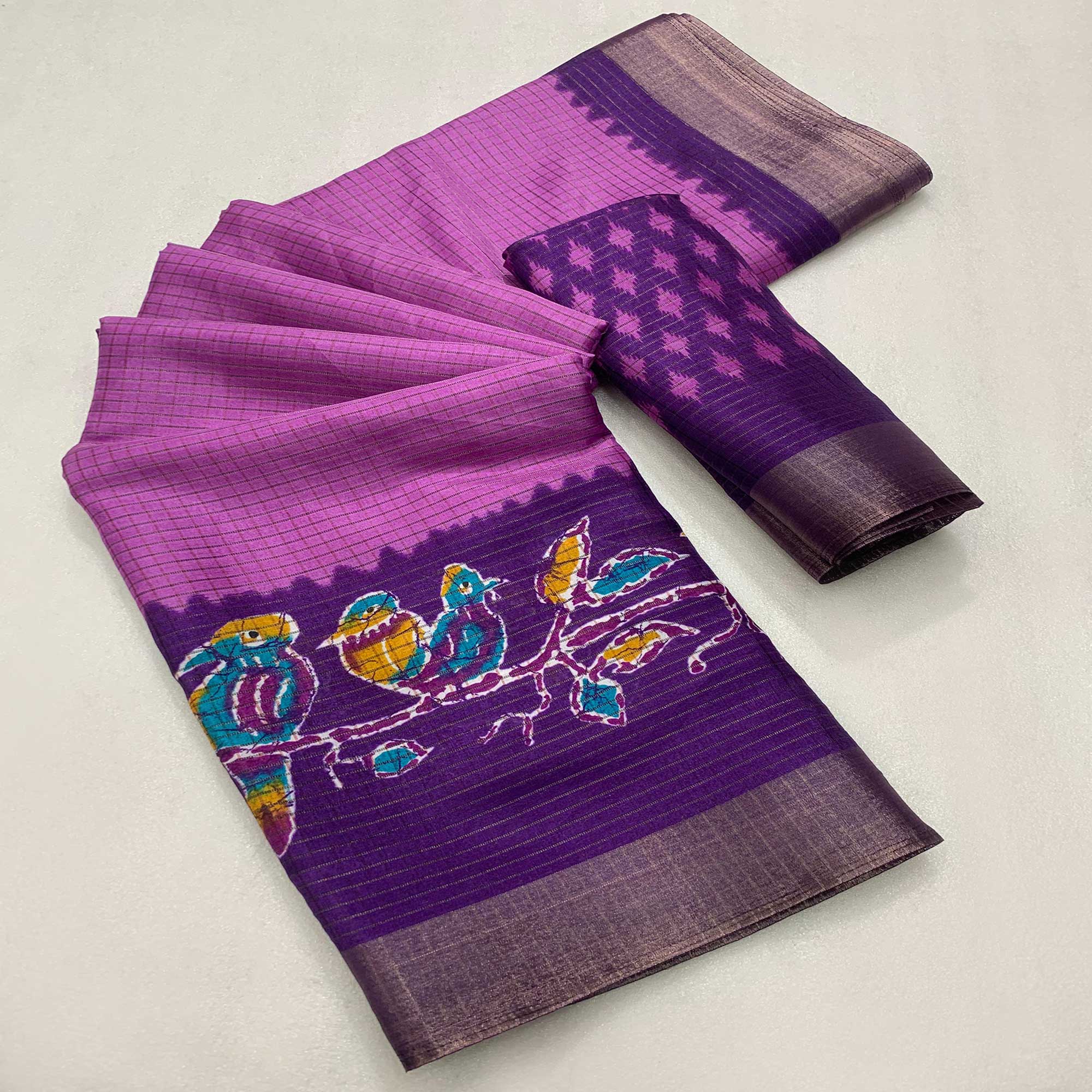 Pink Printed Dola Silk Saree - Image 1