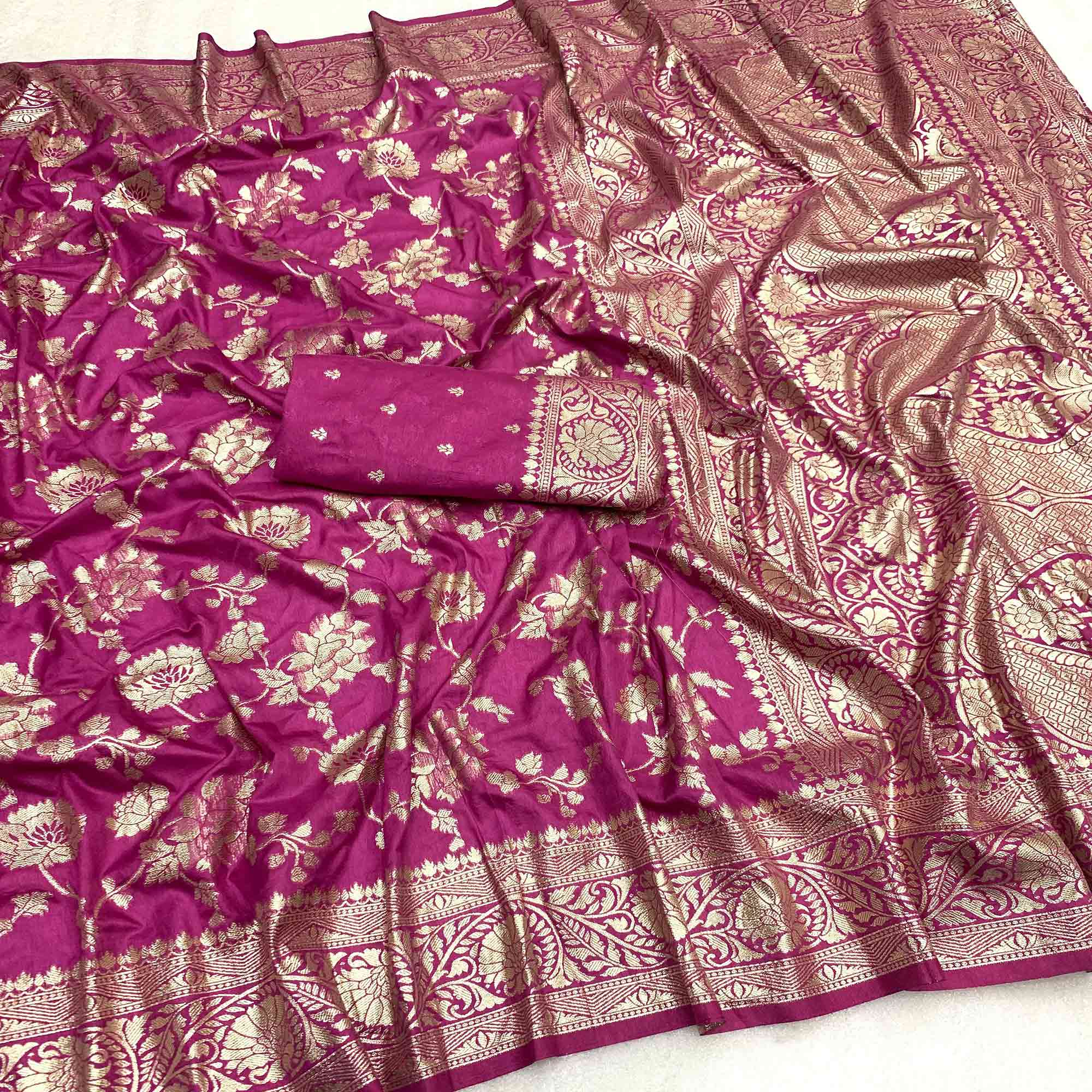 Magenta Zari Woven Dola Silk Saree