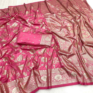 Pink Zari Woven Dola Silk Saree