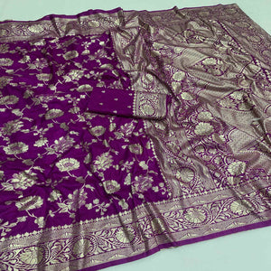 Purple Zari Woven Dola Silk Saree
