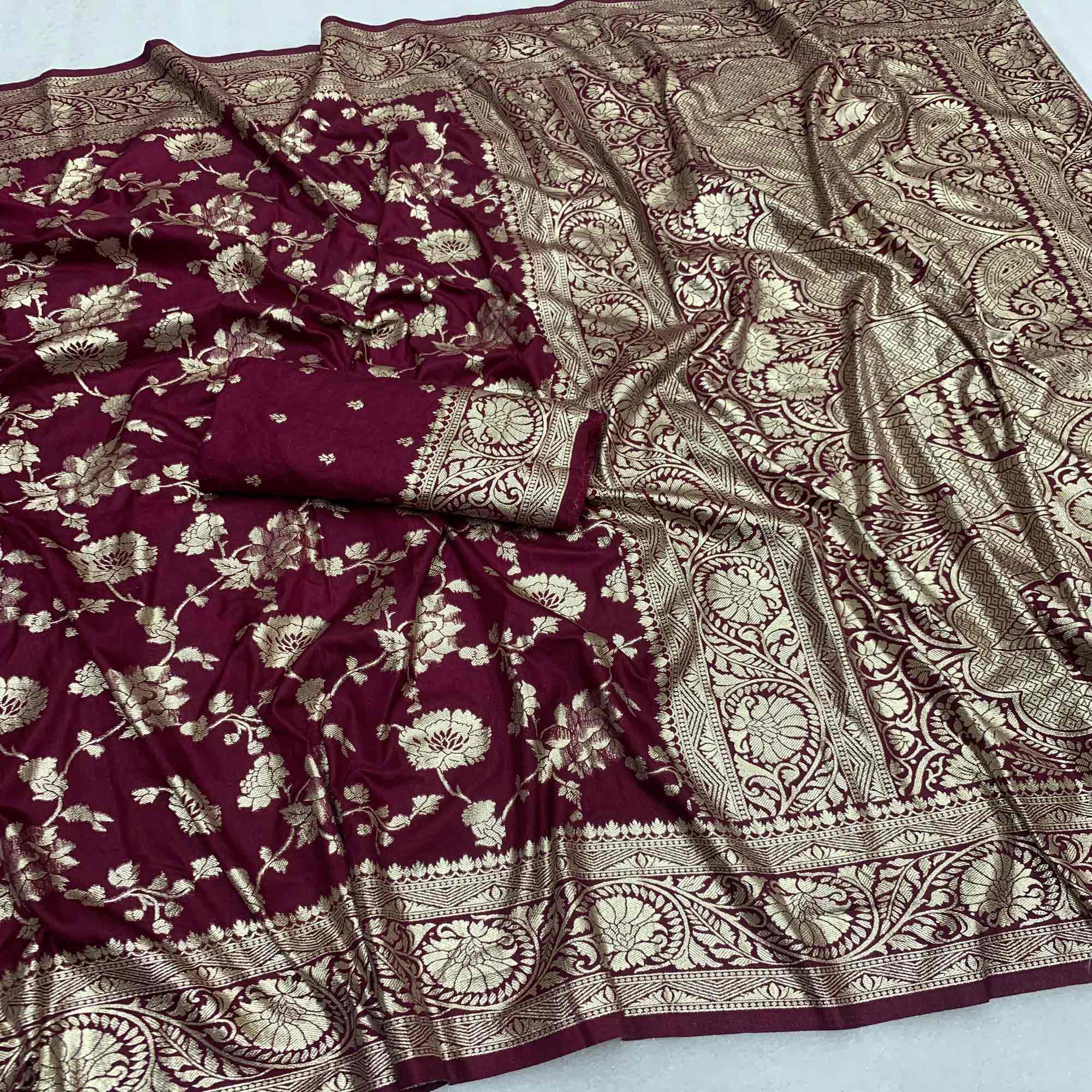 Wine Zari Woven Dola Silk Saree