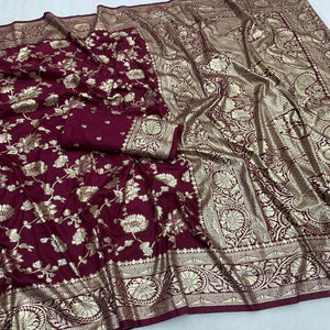 Wine Zari Woven Dola Silk Saree