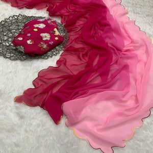 Pink Printed Georgette Saree