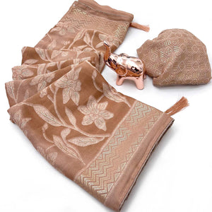 Timeless Dusty Brown Georgette Drape Adorned with All-over Floral Foil and Mill Print Detailing