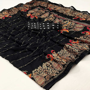 Black Floral Foil Printed Georgette Saree