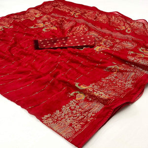 Red Floral Foil Printed Georgette Saree
