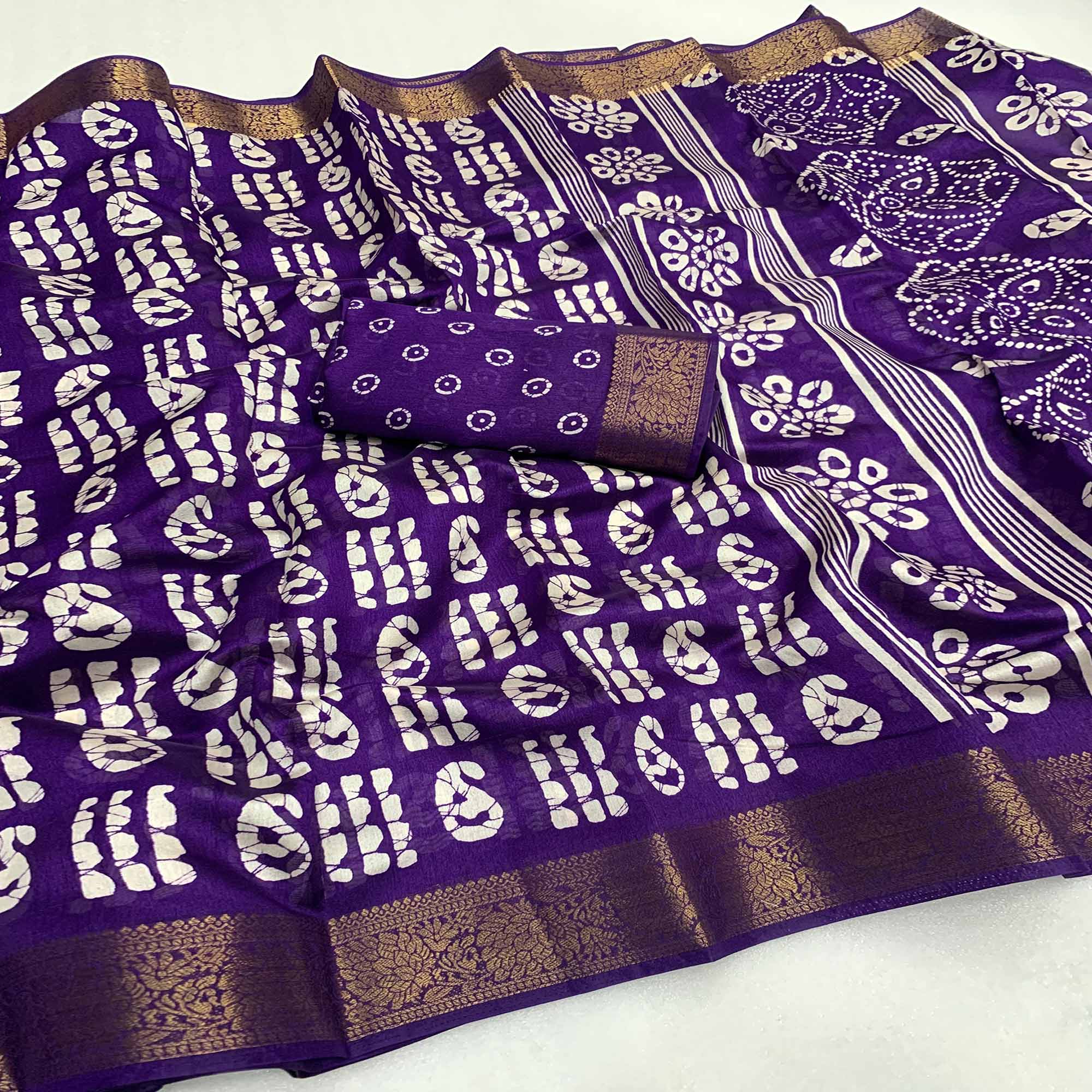 Violet Printed Cotton Silk Saree