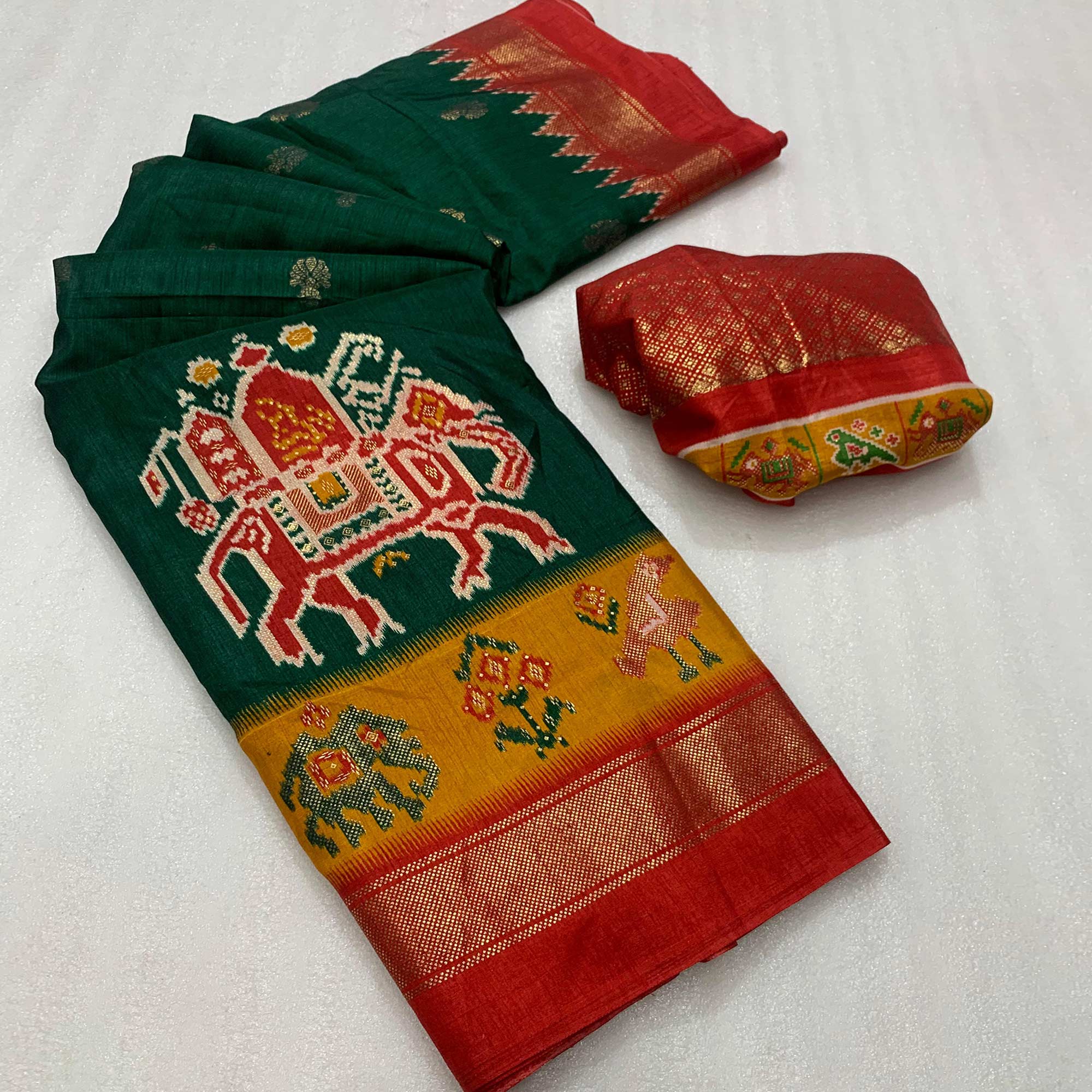 Green Patola Printed Dola Silk Saree