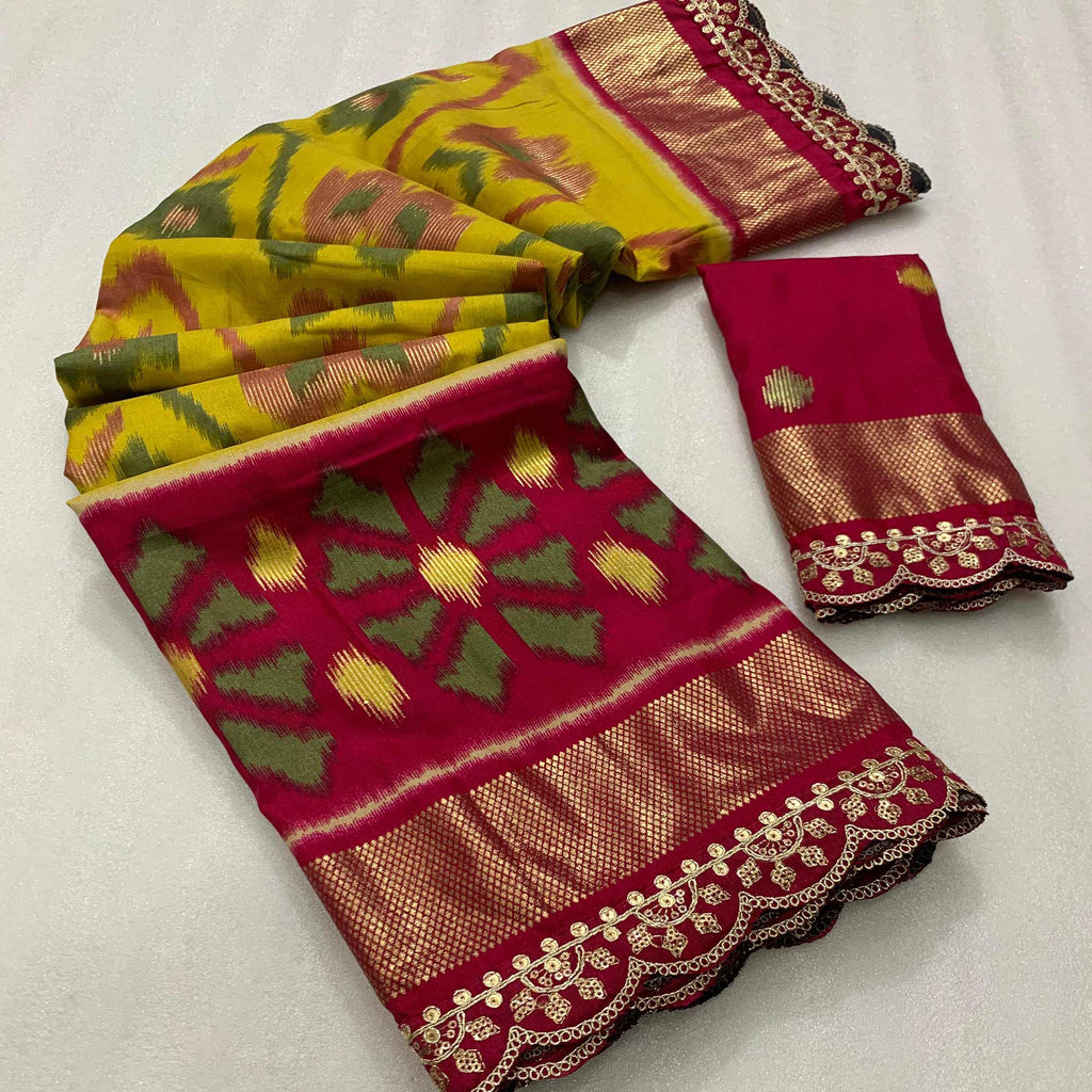 Earthy Pink Gold Foil Printed Three Layered Saree main image 1
