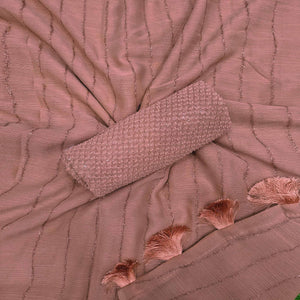 Peach Woven Chiffon Saree with Tassels