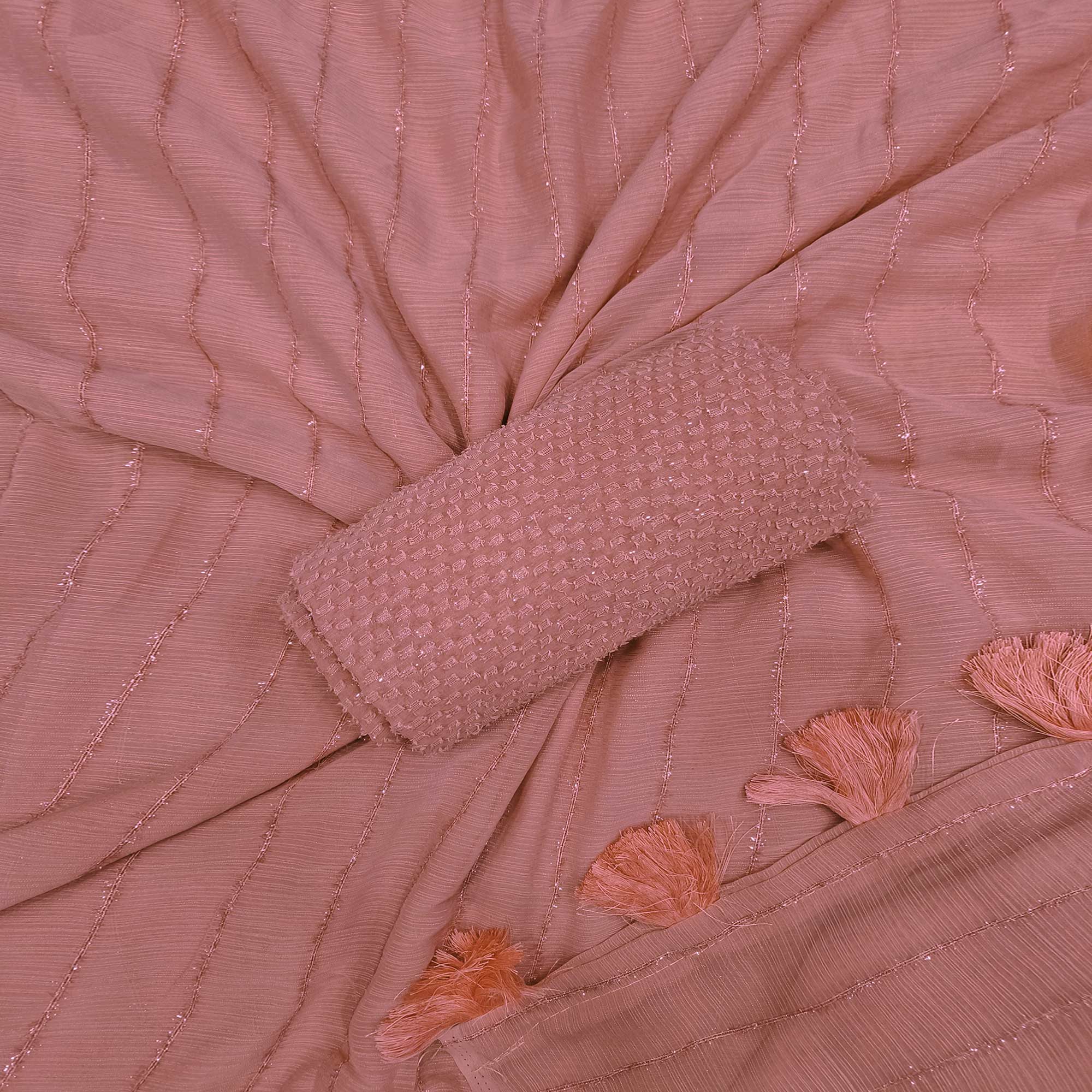 Pink Woven Chiffon Saree with Tassels