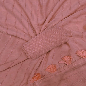 Pink Woven Chiffon Saree with Tassels