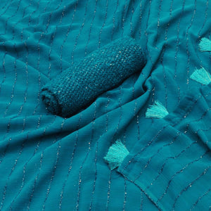 Teal Woven Chiffon Saree with Tassels